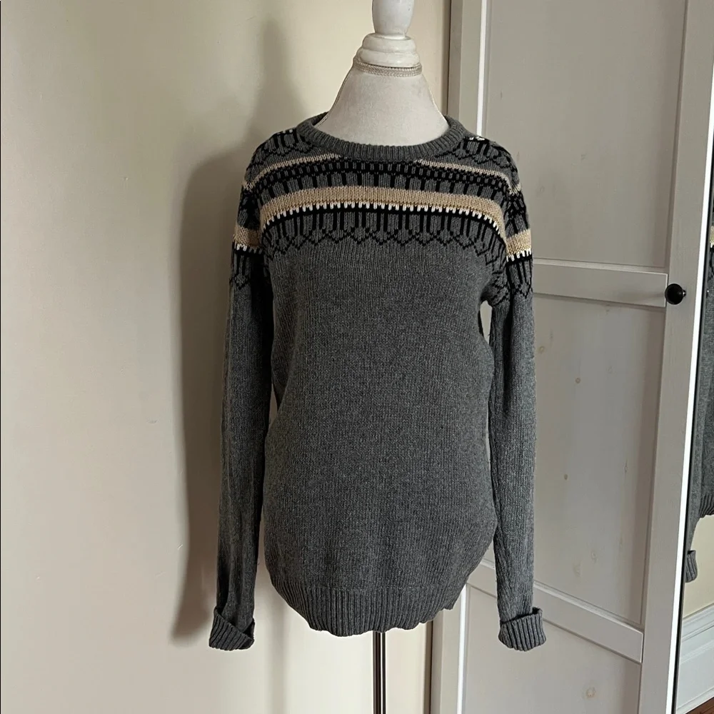 J.Lindeberg Grey Fair Isle Jacquard Lambswool Blend Crewneck Sweater Mens M